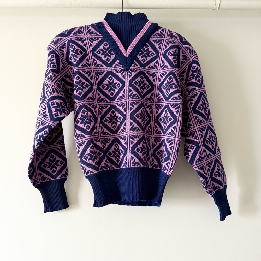Vintage Obermeyer Fair Isle Nordic Pink Wool Sweater Sz S Grandma‎